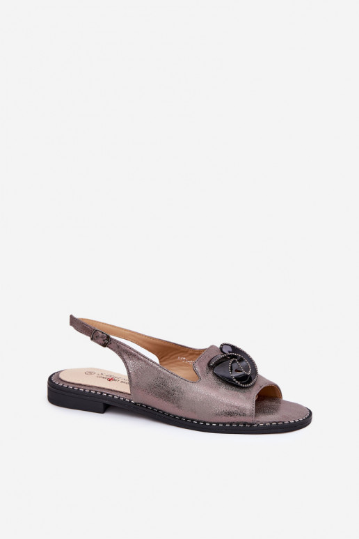 met glans Dames sandalen met ornamenten S.Barski KV51-006 grijs