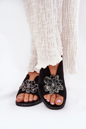 Damensandalen mit breiten Absätzen mit Ornamenten S.Barski KV27-001 schZuarze Farbe 2