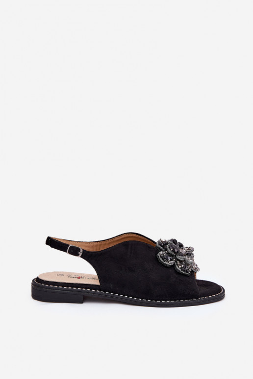 Dames sandalen met brede hakken met ornamenten S.Barski KV27-001 zInart