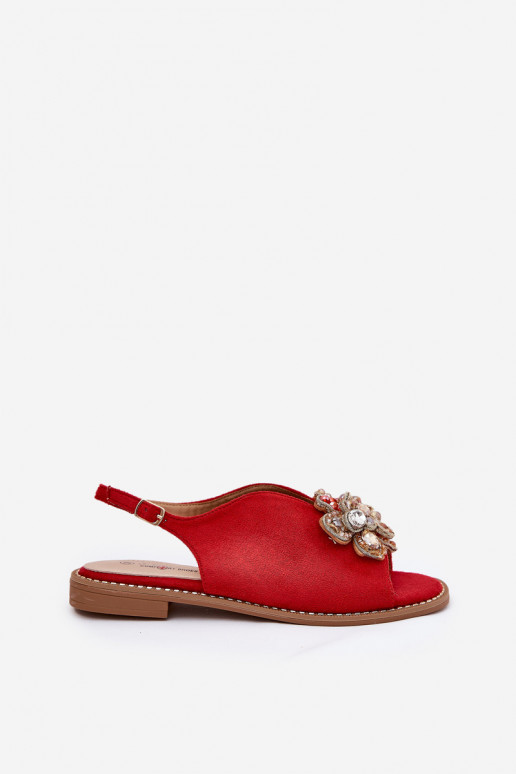 Dames sandalen met brede hakken met ornamenten S.Barski KV27-001 rood