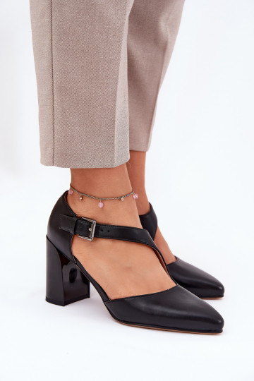 Peau Chaussures avec des talons avec boucles Vinceza 91133 couleur noire