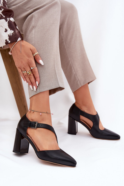 Peau Chaussures avec des talons avec boucles Vinceza 91133 couleur noire Peau Chaussures avec des talons avec boucles Vinceza 91133 couleur noire