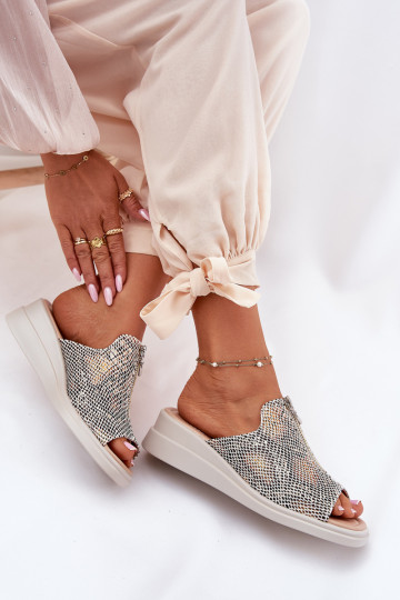Chaussons pour femmes à talons avec fermetures éclair couleur dorée