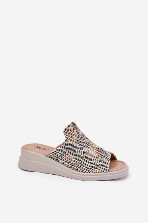 Damespantoffels Op de INig met ritssluitingen Dierlijk patroon beige Irriva Damespantoffels Op de INig met ritssluitingen Dierlijk patroon beige Irriva