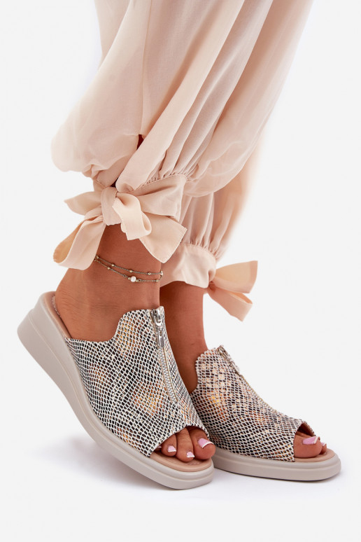 Damespantoffels Op de INig met ritssluitingen Dierlijk patroon beige Irriva Damespantoffels Op de INig met ritssluitingen Dierlijk patroon beige Irriva