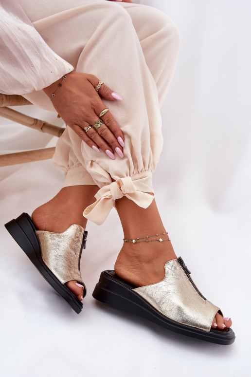 Damespantoffels Op de INig met ritssluitingen gouden kleur Irriva Damespantoffels Op de INig met ritssluitingen gouden kleur Irriva