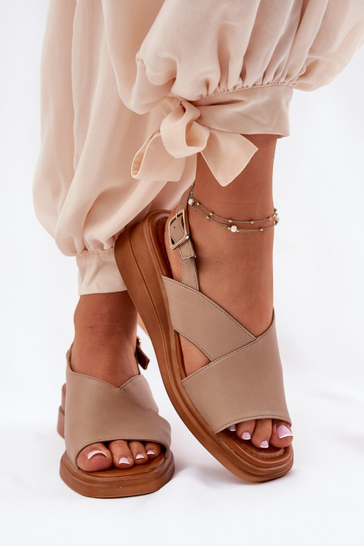 Damensandalen Auf einem Keil aus Öko-Leder Beige Quilara