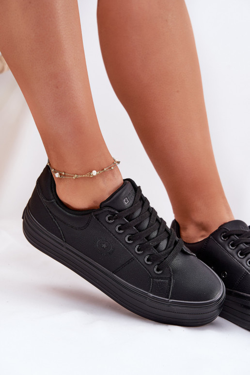 Eko Haut Freizeitschuhe mit einer Plattform Big Star RR274299 schZuarze Farbe