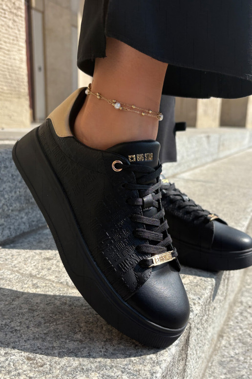 Chaussures modèle baskets Féminin en cuir écologique Big Star RR274257 couleur noire Chaussures modèle baskets Féminin en cuir écologique Big Star RR274257 couleur noire