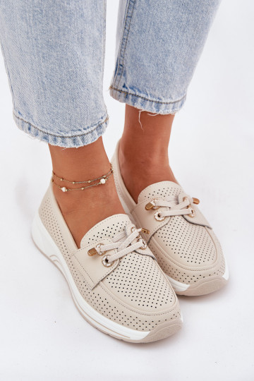 Leer schoenen Gemaakt van natuurlijk leer met platform Artiker 56C2102 beige