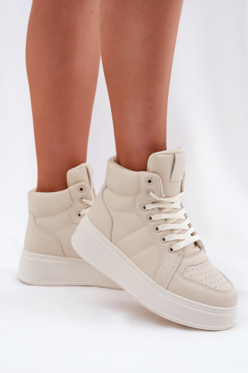 Hoog Sneakers model schoenen Dames met platform beige Tillive
