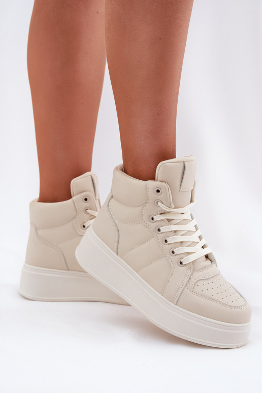 Hoog Sneakers model schoenen Dames met platform beige Tillive