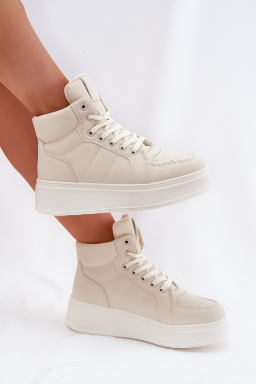 Hoog Sneakers model schoenen Dames met platform beige Tillive
