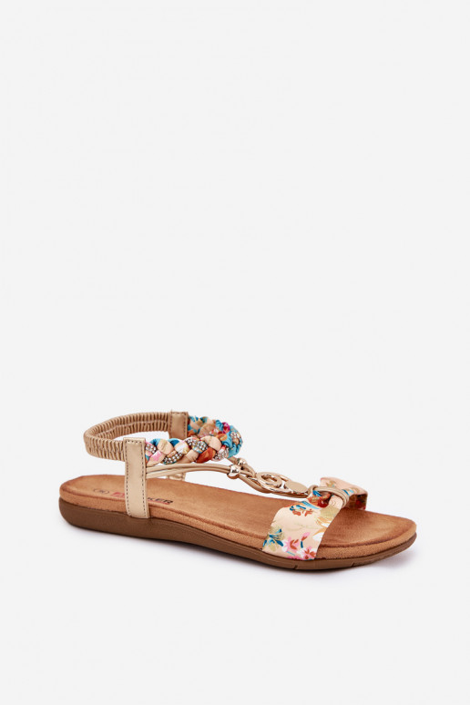 Flache Sandalen für Damen Z Plecionymi Streifenem Und Dekoration Artiker 56C1316 goldene Farbe