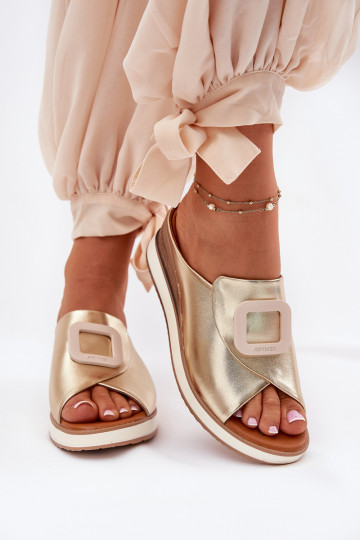 Chaussons en cuir véritable avec plateforme Artiker 56C2146 couleur dorée 2