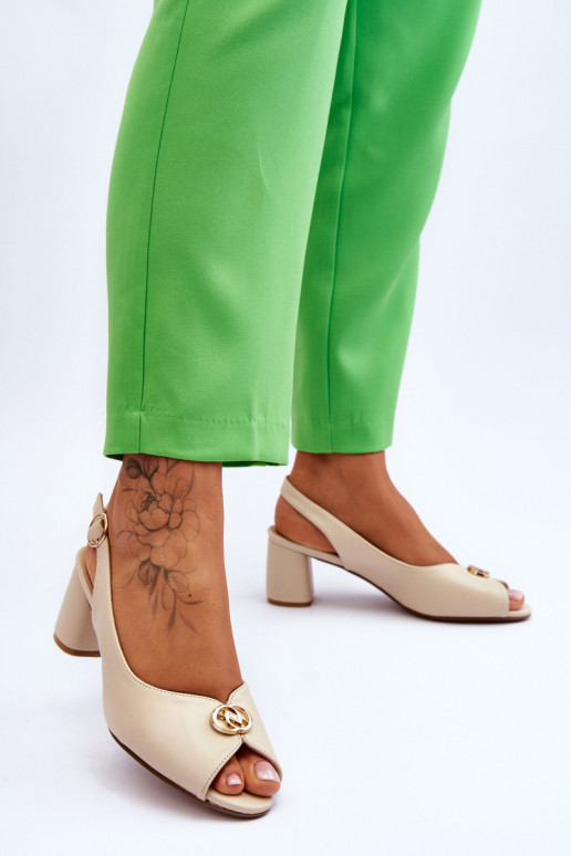 In de mode Leer Sandalen met hoge hak beige Hette