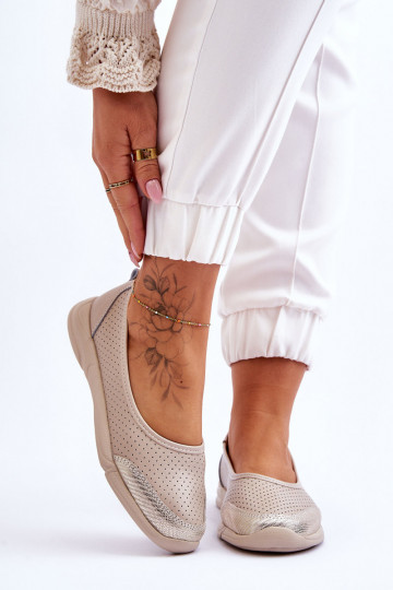 Peau Féminin Ballerines ajourées beige Lucy