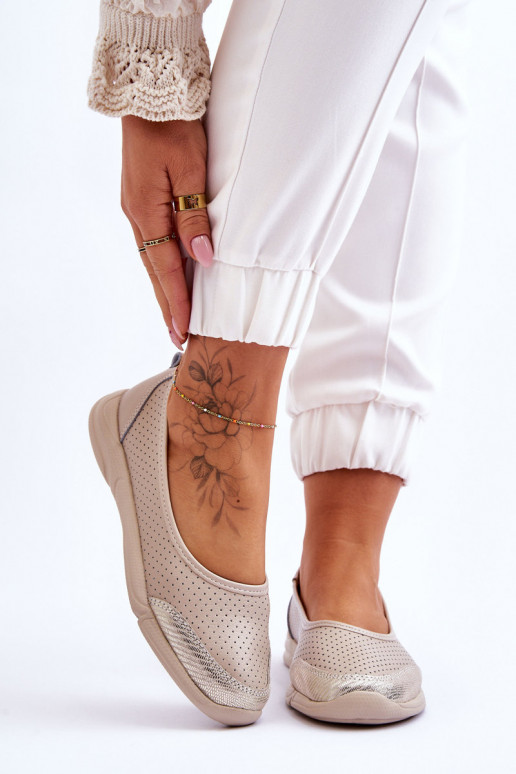 Peau Féminin Ballerines ajourées beige Lucy