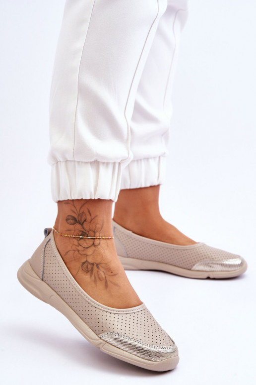 Peau Féminin Ballerines ajourées beige Lucy