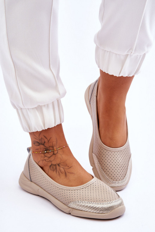 Peau Féminin Ballerines ajourées beige Lucy