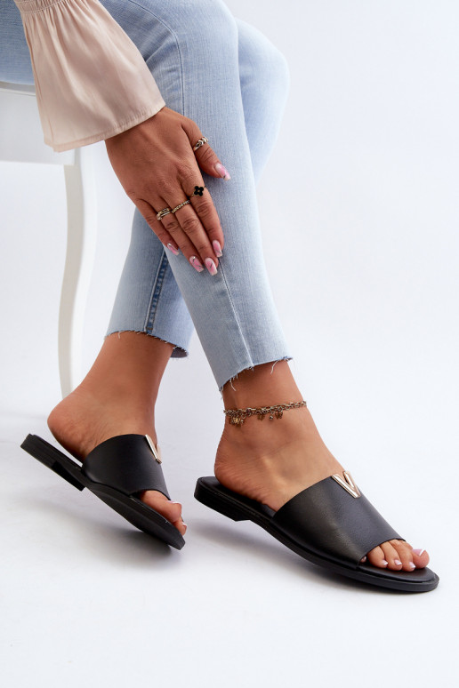 Pantoufles pour femmes Eko Peau avec des talons larges couleur noire Il fautliha