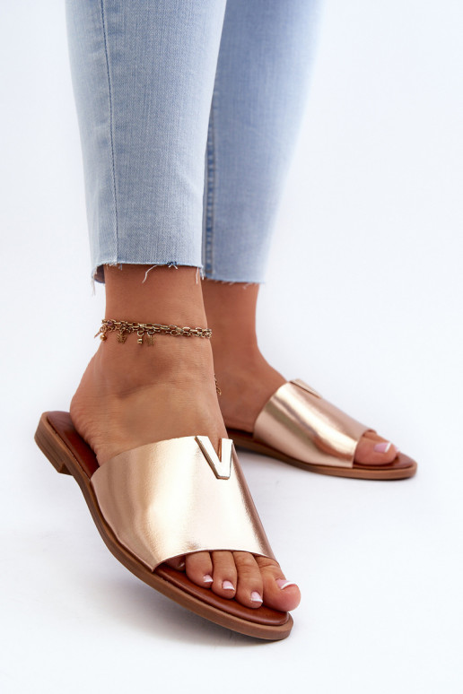 Pantoufles pour femmes Eko Peau avec des talons larges couleur dorée Il fautliha