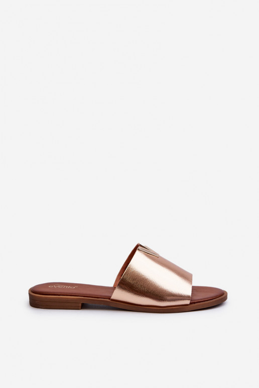 Pantoufles pour femmes Eko Peau avec des talons larges couleur dorée Il fautliha