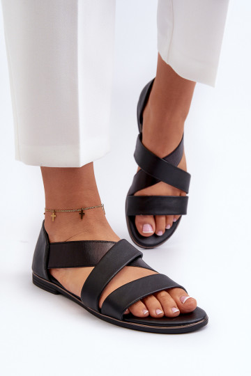 Sandales en cuir avec pompon couleur noire Apulia