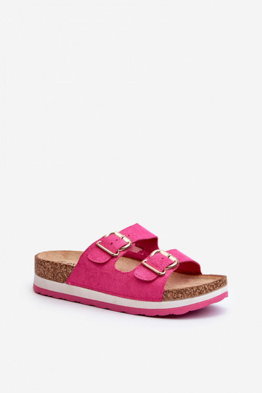Pantoufles pour femmes avec une plateforme avec boucles en daim écologiqueoÀe couleur rose Ursila Pantoufles pour femmes avec une plateforme avec boucles en daim écologiqueoÀe couleur rose Ursila