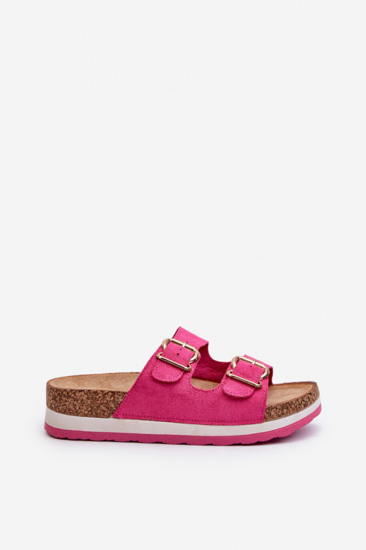 Pantoufles pour femmes avec une plateforme avec boucles en daim écologiqueoÀe couleur rose Ursila Pantoufles pour femmes avec une plateforme avec boucles en daim écologiqueoÀe couleur rose Ursila