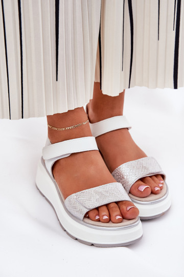 Sandales pour femmes Féminin Platformie I Koturnie avec attaches adhésives S.Barski LR51-543 couleur argent