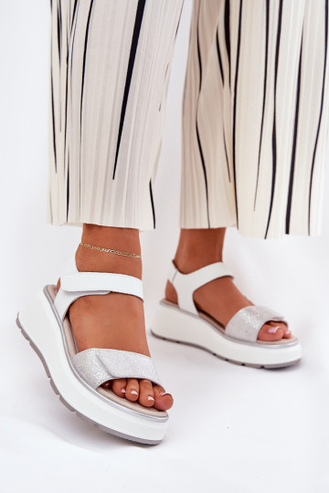 Sandales pour femmes Féminin Platformie I Koturnie avec attaches adhésives S.Barski LR51-543 couleur argent 2