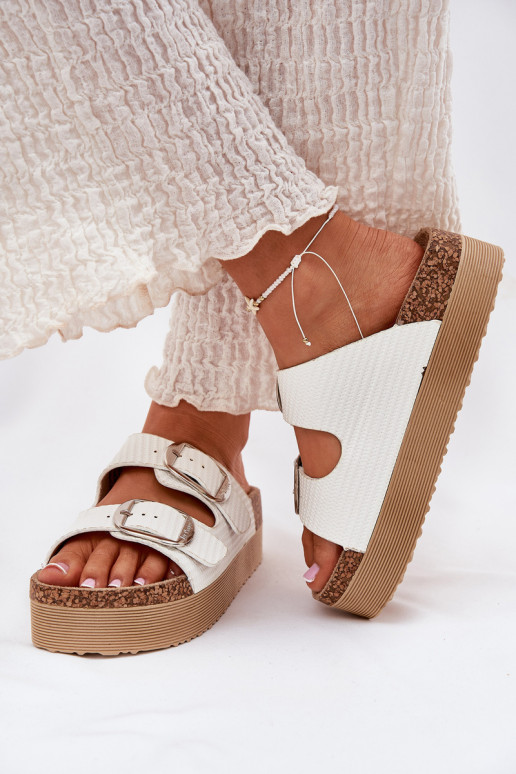 Damespantoffels Platformie met gespen Lee Cooper LCIN-25-35-3496L Initte kleur