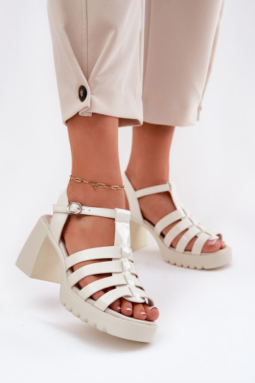 avec effet vernis Peau Sandales à talons hauts pour femme Vinceza 66621 couleur ivoire 2