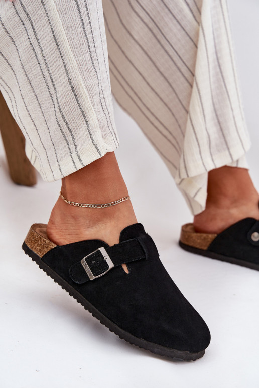 Pantoufles de Suèdes Sabots Féminin avec boucles Big Star RR274A384 couleur noire