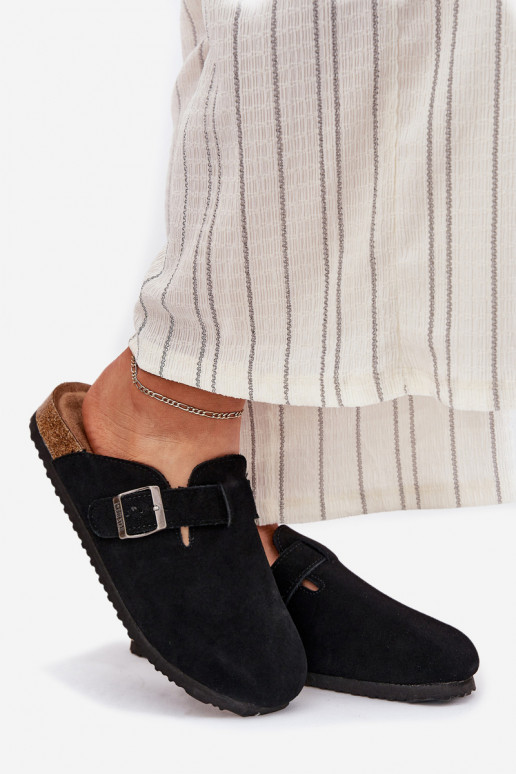 Pantoufles de Suèdes Sabots Féminin avec boucles Big Star RR274A384 couleur noire