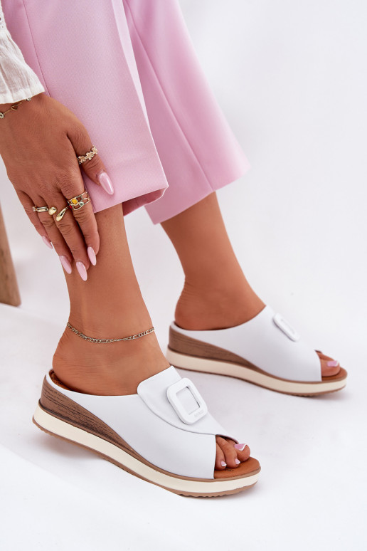Chaussons en cuir véritable avec plateforme Artiker 56C2144 couleur blanche Chaussons en cuir véritable avec plateforme Artiker 56C2144 couleur blanche