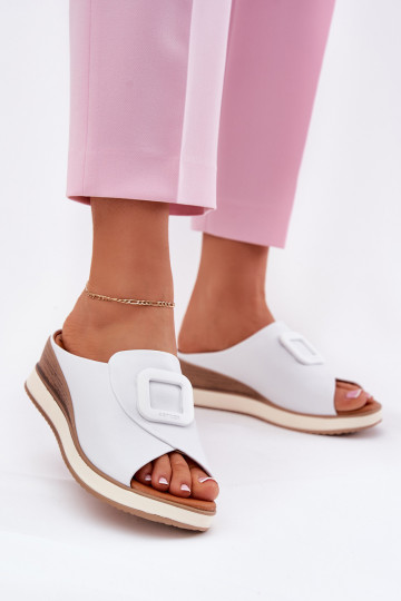 Chaussons en cuir véritable avec plateforme Artiker 56C2144 couleur blanche 2