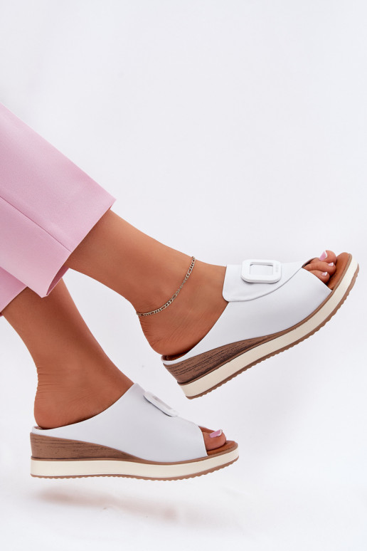 Chaussons en cuir véritable avec plateforme Artiker 56C2144 couleur blanche Chaussons en cuir véritable avec plateforme Artiker 56C2144 couleur blanche