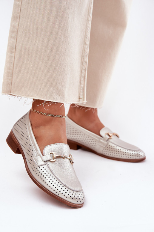 Haut Mokassins für Damen mit Ornamenten mit breiten Absätzen S.Barski LR51-594 Silberfarbe