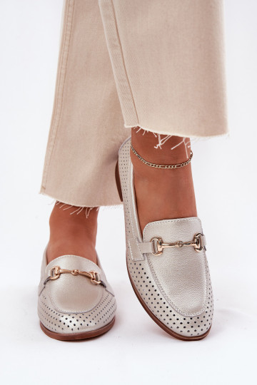 Haut Mokassins für Damen mit Ornamenten mit breiten Absätzen S.Barski LR51-594 Silberfarbe 2