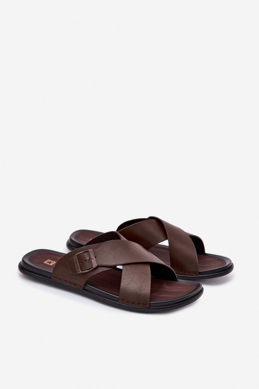 Leren pantoffels Het heeftnnen met gespen Big Star RR174077 bruine kleur Leren pantoffels Het heeftnnen met gespen Big Star RR174077 bruine kleur