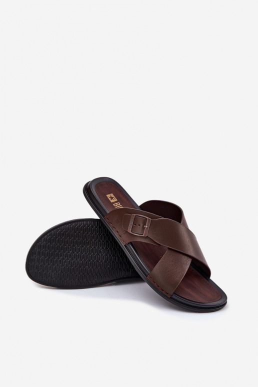 Leren pantoffels Het heeftnnen met gespen Big Star RR174077 bruine kleur Leren pantoffels Het heeftnnen met gespen Big Star RR174077 bruine kleur