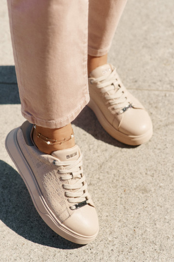 Chaussures modèle baskets Féminin en cuir écologique Big Star RR274259 beige