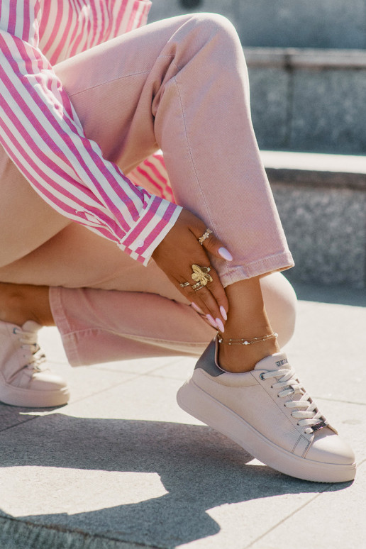 Chaussures modèle baskets Féminin en cuir écologique Big Star RR274259 beige