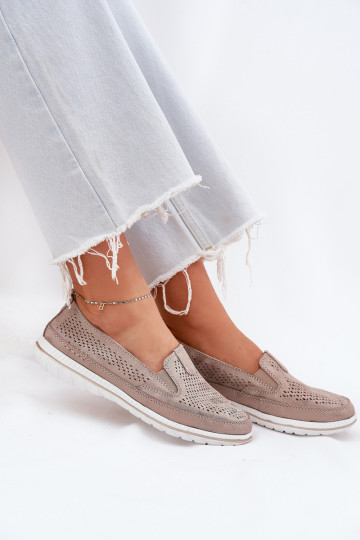Daim ajouré chaussures mocassins pour femmes couleur dorée Redileine