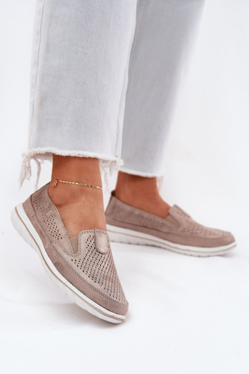 Daim ajouré chaussures mocassins pour femmes couleur dorée Redileine 2