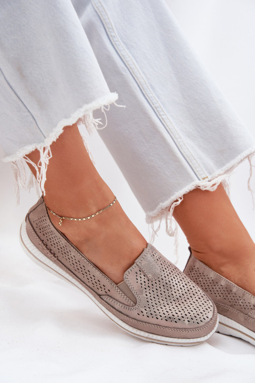 OpengeInerkt suède schoenen dames mocassins gouden kleur Redileine