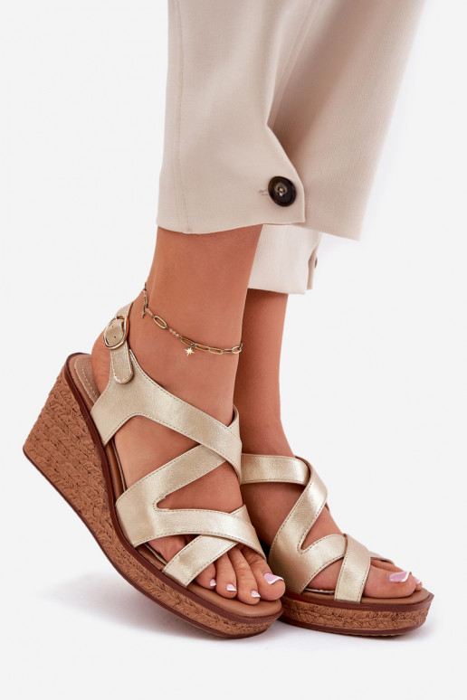 Damensandalen Auf einem Keil Sergio Leone SK223 goldene Farbe