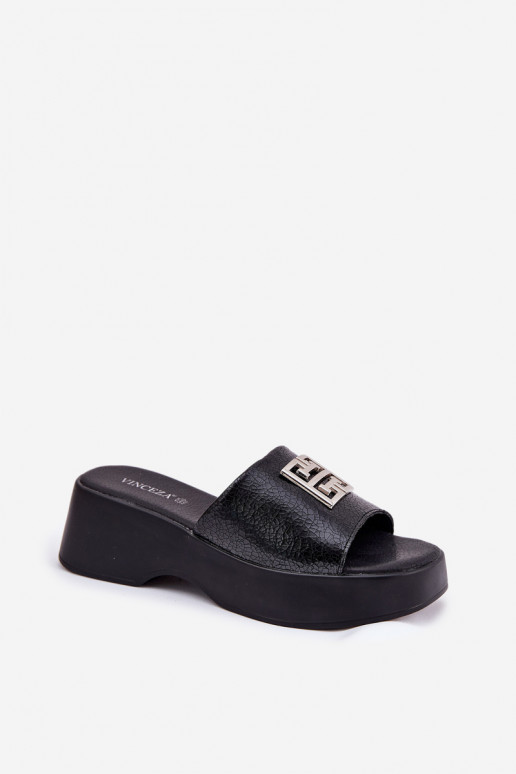 Pantoufles en cuir Féminin avec des ornements Vinceza 79526 couleur noire Pantoufles en cuir Féminin avec des ornements Vinceza 79526 couleur noire